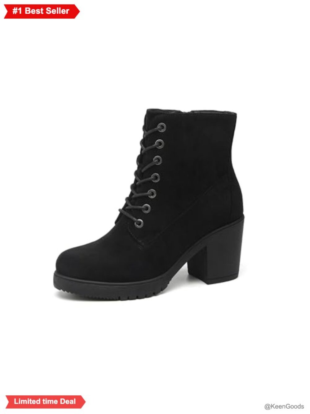 Women's Chunky Heel Ankle Boots Lace-Up Side Zipper Booties Suede 3-Inch Heel